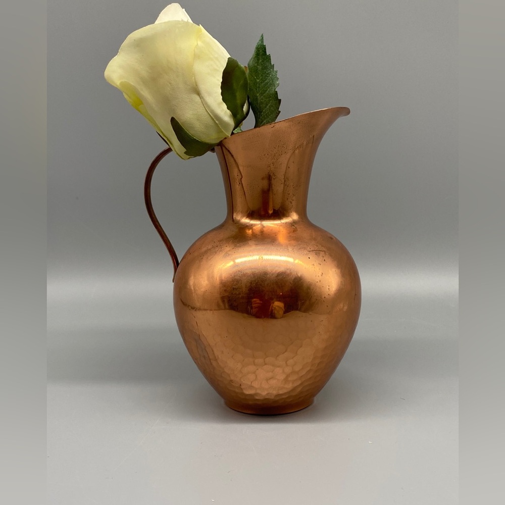 Vintage Hammered Copper Water Pitcher - Farmhouse Decor